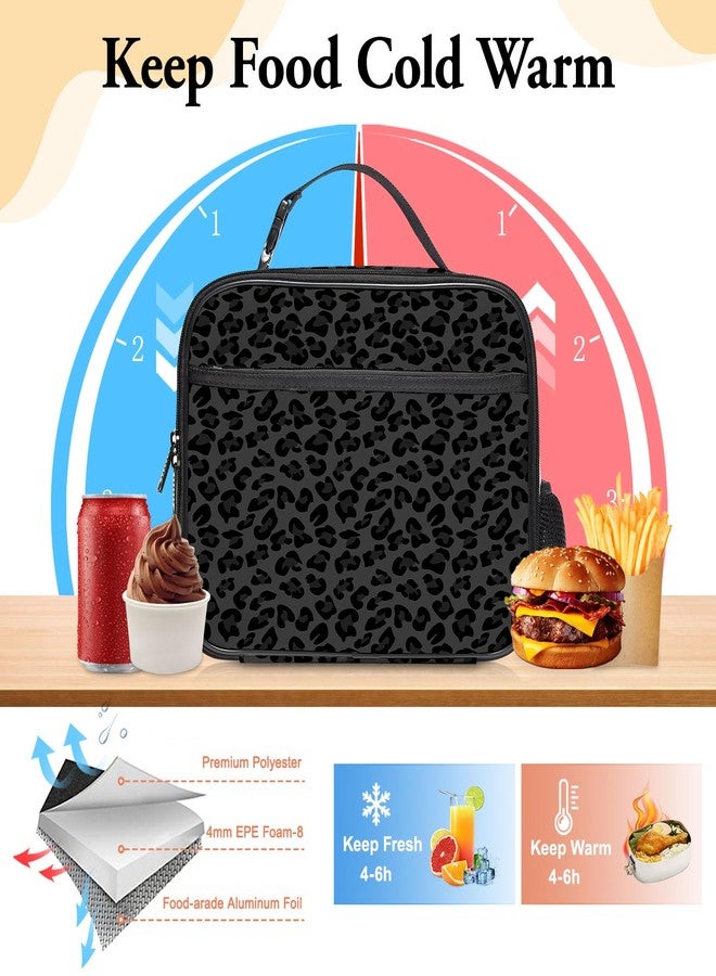 WOBAGMEN Large Lunch Bag with Handle, Insulated Lunch bag for Women Girls Boys, Leakproof Waterproof Lunch Tote for School Work Picnic (Black Leopard) - Image 2