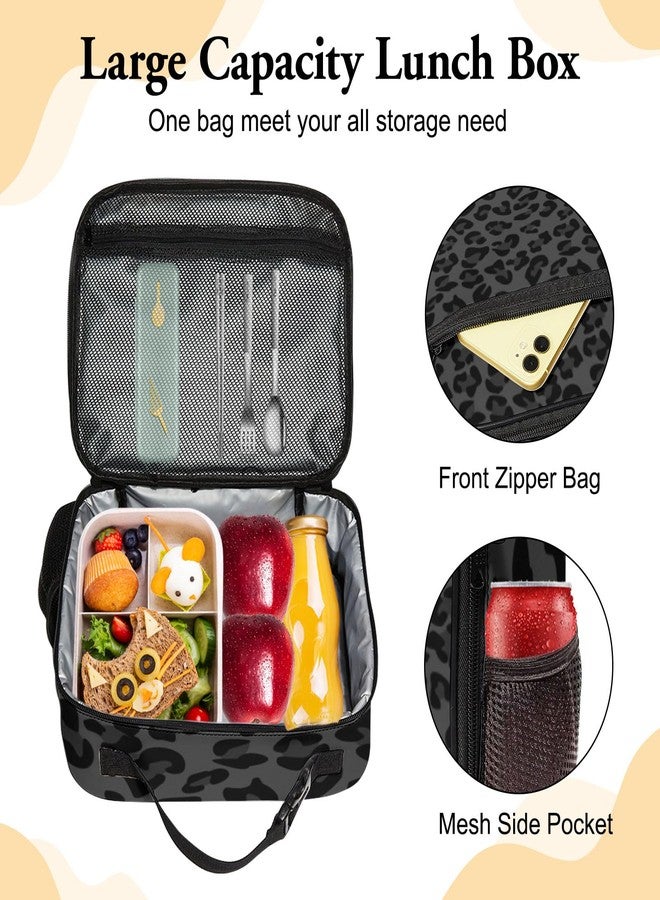 WOBAGMEN Large Lunch Bag with Handle, Insulated Lunch bag for Women Girls Boys, Leakproof Waterproof Lunch Tote for School Work Picnic (Black Leopard) - Image 3