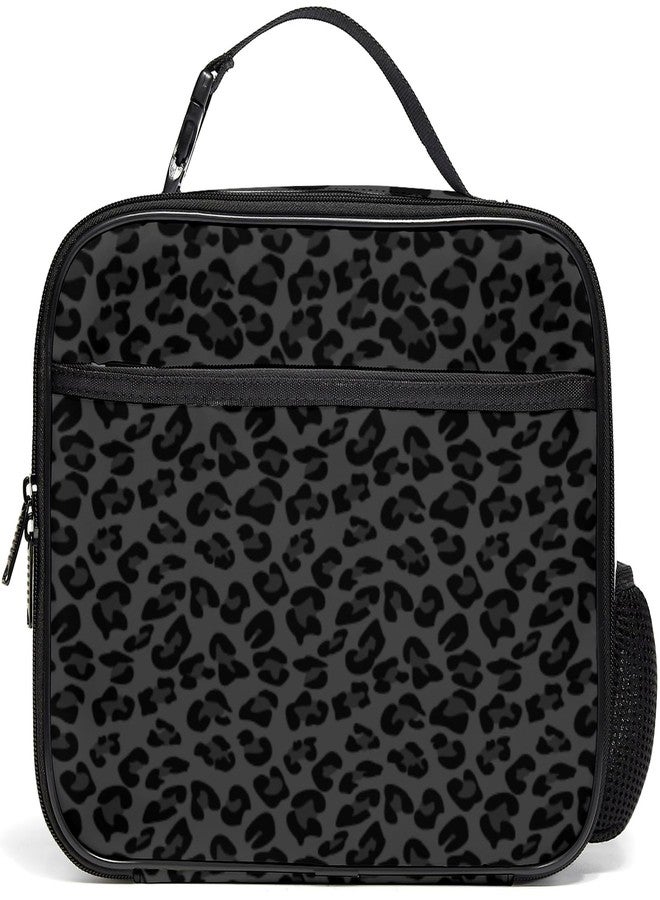 WOBAGMEN Large Lunch Bag with Handle, Insulated Lunch bag for Women Girls Boys, Leakproof Waterproof Lunch Tote for School Work Picnic (Black Leopard) - Image 1