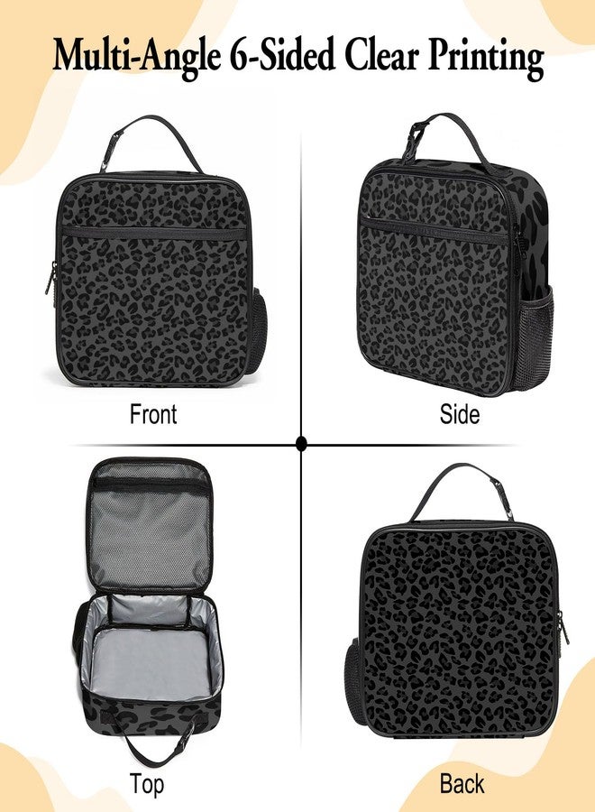 WOBAGMEN Large Lunch Bag with Handle, Insulated Lunch bag for Women Girls Boys, Leakproof Waterproof Lunch Tote for School Work Picnic (Black Leopard) - Image 4
