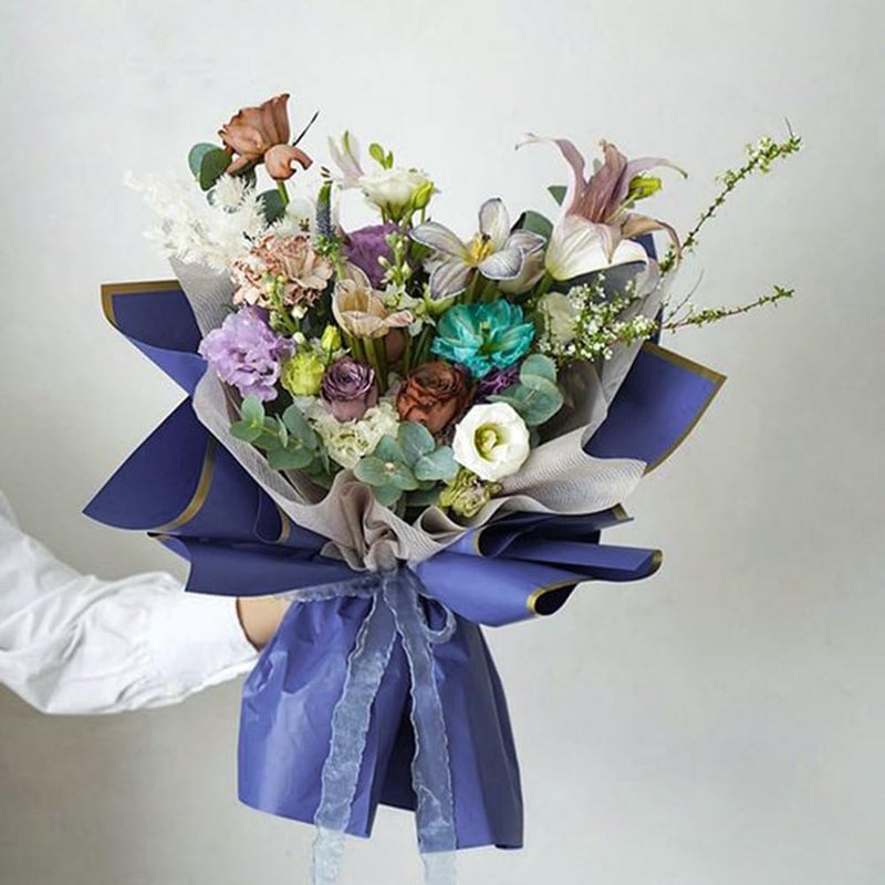 Flower Wrapping Paper, 20 Sheets - Waterproof Flower Bouquet Wrapping Paper, Florist Supplies, Wedding Birthday Gift Wrapping Paper, DIY (Dark blue) - Image 3