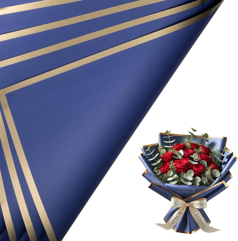 Flower Wrapping Paper, 20 Sheets - Waterproof Flower Bouquet Wrapping Paper, Florist Supplies, Wedding Birthday Gift Wrapping Paper, DIY (Dark blue) - Image 1