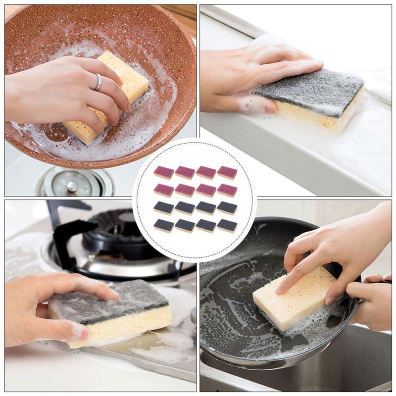 UPKOCO Double Sided Seaweed Sponge Scrubber 16 Pack Kitchen Cleaning Sponges Caramel Red And Dark Gray Absorbent Dishcloths For Washing Dishes And Kitchen Surfaces - Image 5