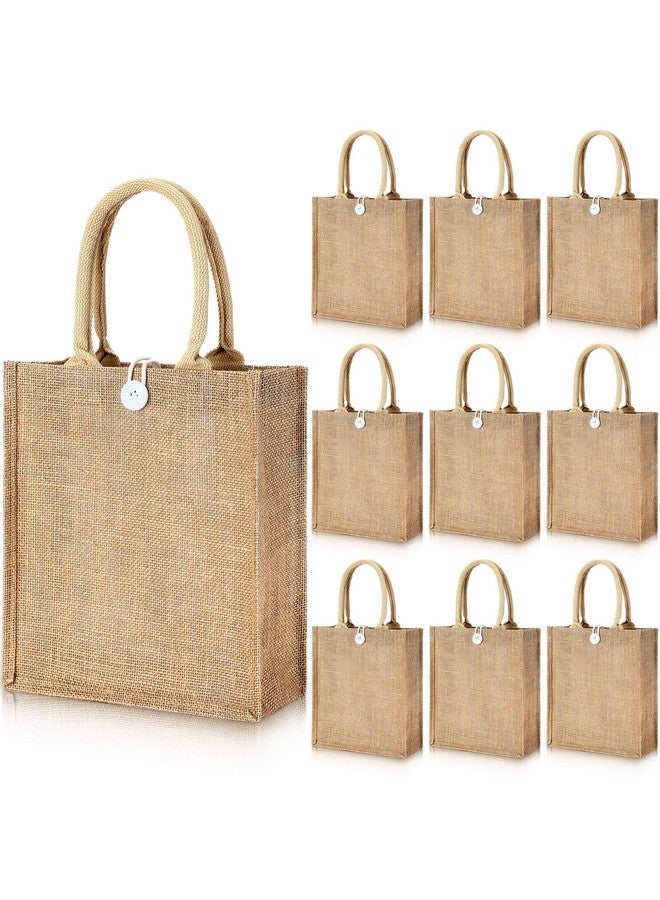 Shappy 10 Pcs Mother's Day Burlap Tote Bags with Handles and Button Reusable Grocery Bags Bulk Blank Bridesmaid Gift Tote for Shopping Wedding Party Beach Favors,11 x 9.4 x 4 Inch(Khaki) - Image 1
