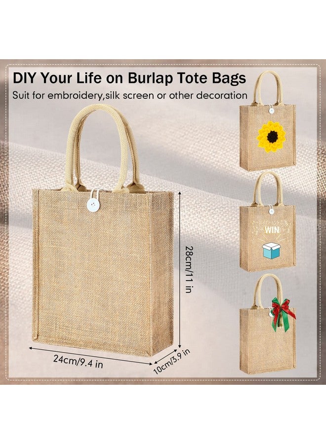 Shappy 10 Pcs Mother's Day Burlap Tote Bags with Handles and Button Reusable Grocery Bags Bulk Blank Bridesmaid Gift Tote for Shopping Wedding Party Beach Favors,11 x 9.4 x 4 Inch(Khaki) - Image 2