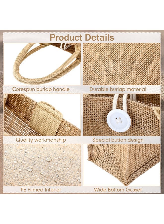 Shappy 10 Pcs Mother's Day Burlap Tote Bags with Handles and Button Reusable Grocery Bags Bulk Blank Bridesmaid Gift Tote for Shopping Wedding Party Beach Favors,11 x 9.4 x 4 Inch(Khaki) - Image 3