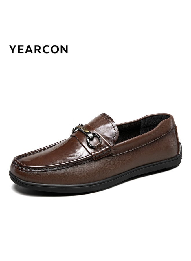 YEARCON Yierkang Men's Slip-on Business Casual Shoes, British-style Loafers, Lazy Single Shoes, 81760w, Brown, Size 41 - Image 4