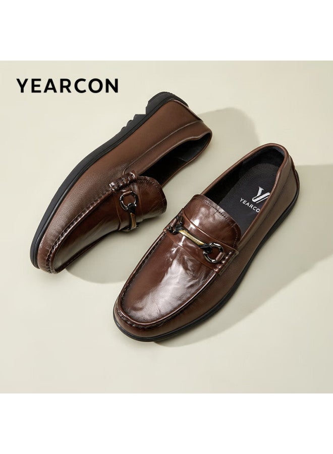 YEARCON Yierkang Men's Slip-on Business Casual Shoes, British-style Loafers, Lazy Single Shoes, 81760w, Brown, Size 41 - Image 2