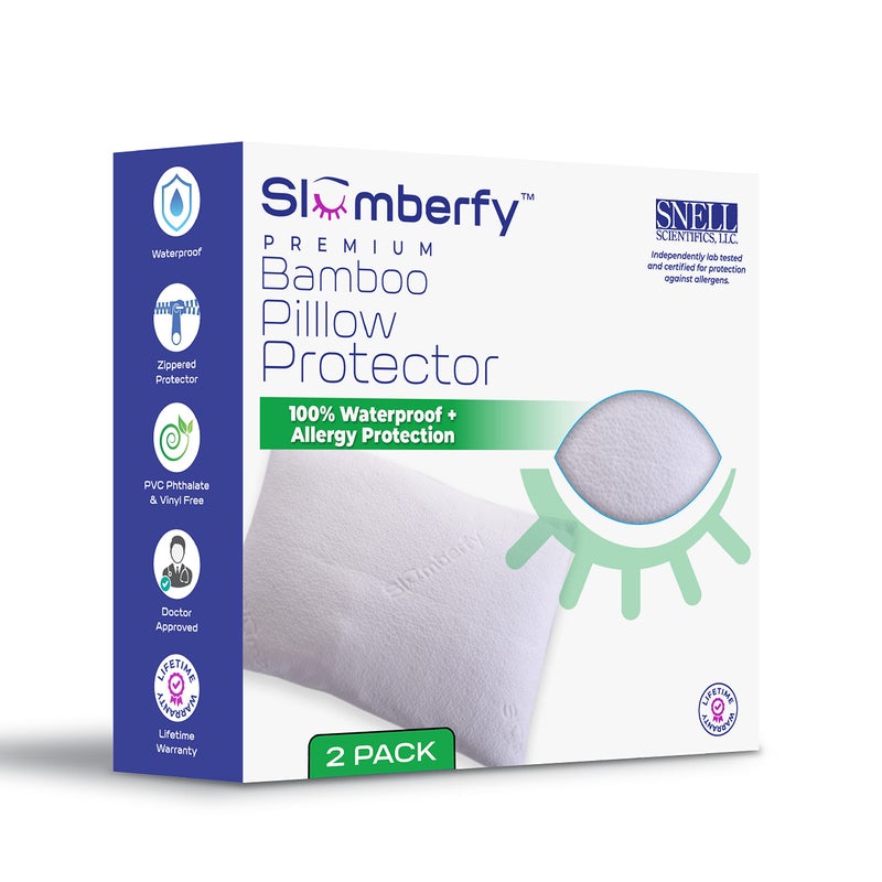 Queen Size Waterproof Bamboo Pillow Protector by Slumberfy  Premium Pillow Cases with Allergy Protection  Natural  Breathable Jacquard Covers 20x30 in  Pack of 2