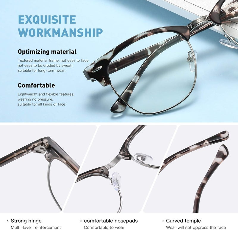 AOMASTE Store Blue Light Blocking Glasses Vintage Half Frame UV Clear Lens Anti Eyestrain Computer Gaming Glasses for Women Men - Image 4