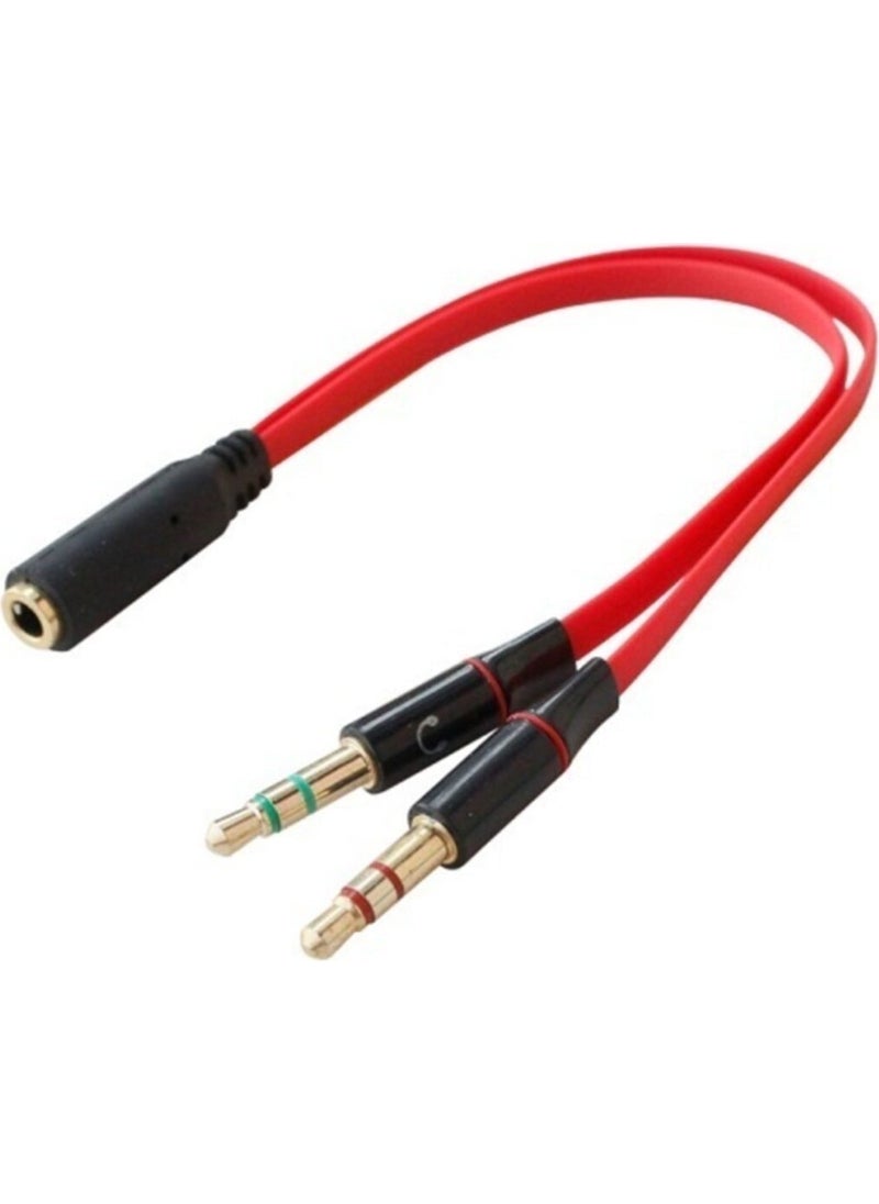 İstatek Istatek Y Cable 3.5 mm Female To 2 x 3.5 mm Male Headphone Microphone Splitter Red 