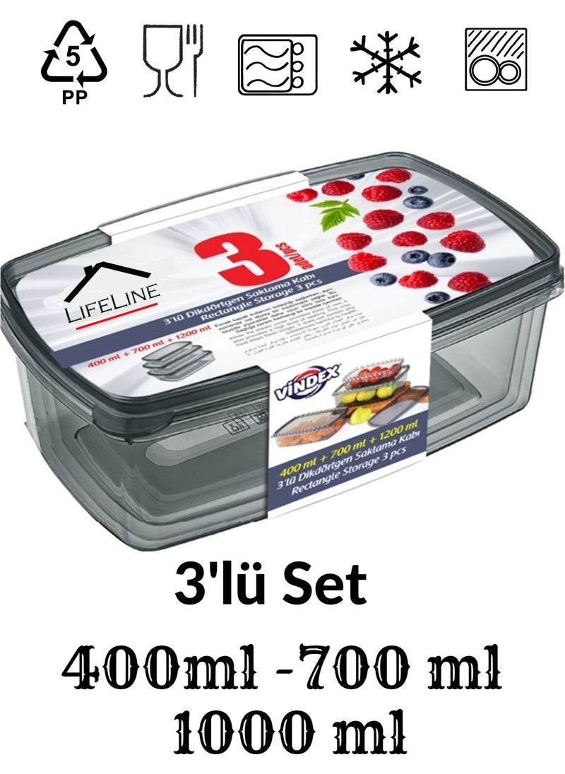 Lifeline - 3-Piece Storage Box Set 400ML 700ML 1000ML 4-Piece Microfiber Kitchen Cloth General Cleaning Cloth 40X40 cm - Image 1