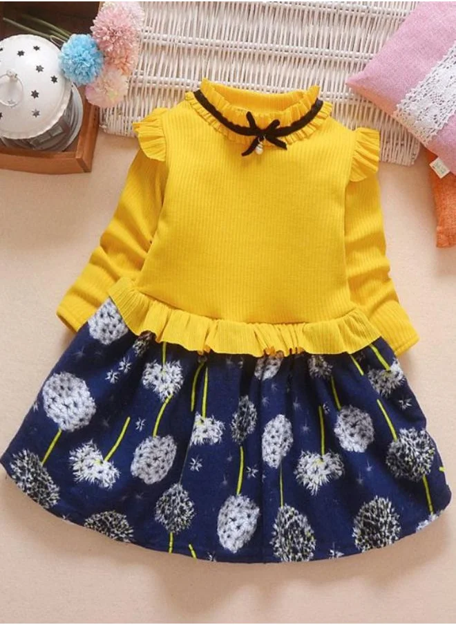 يونيكي Yellow Fit & Flare Crew Neck Printed Dress
