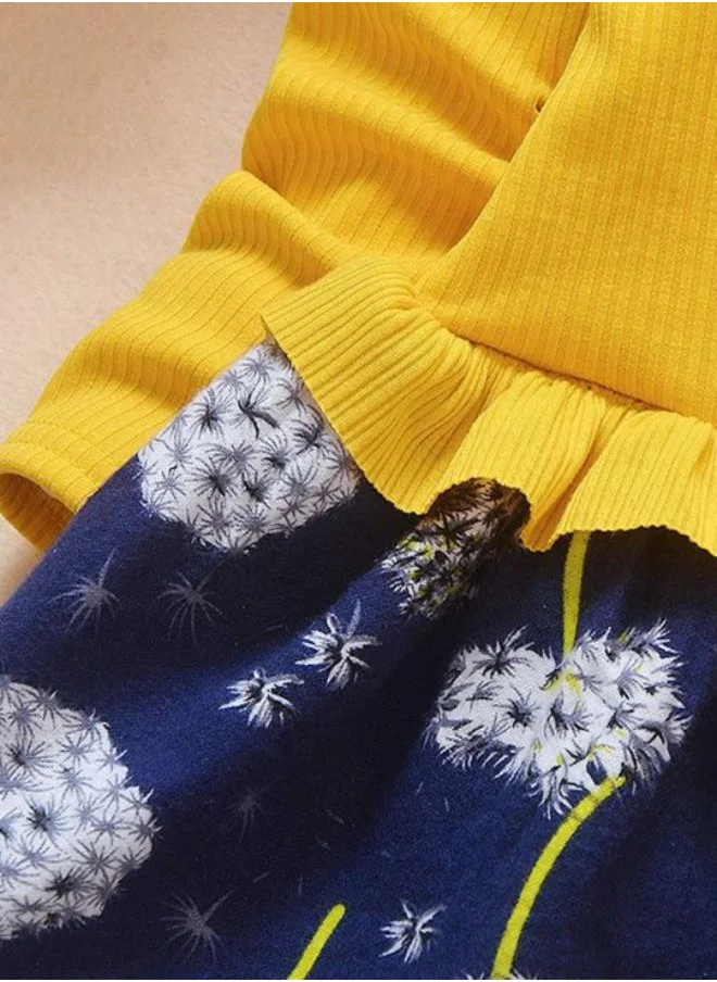 يونيكي Yellow Fit & Flare Crew Neck Printed Dress