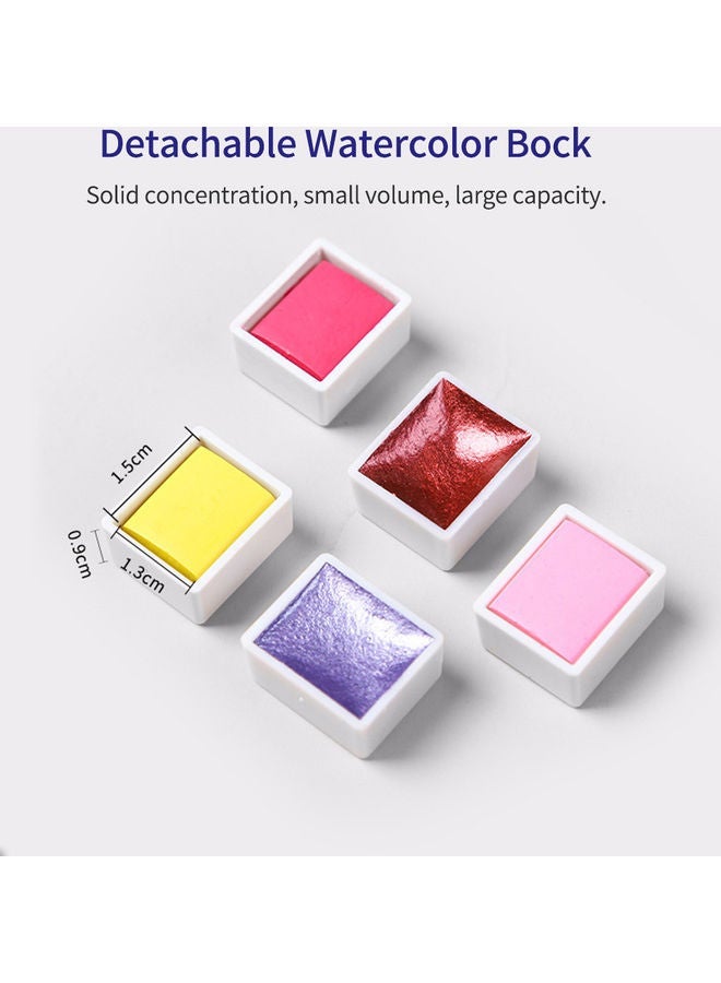 NIBEMINENT Watercolors Paint With Metallic Pearlescent Colors, Brushes And Storage Case Set Multicolour - Image 5