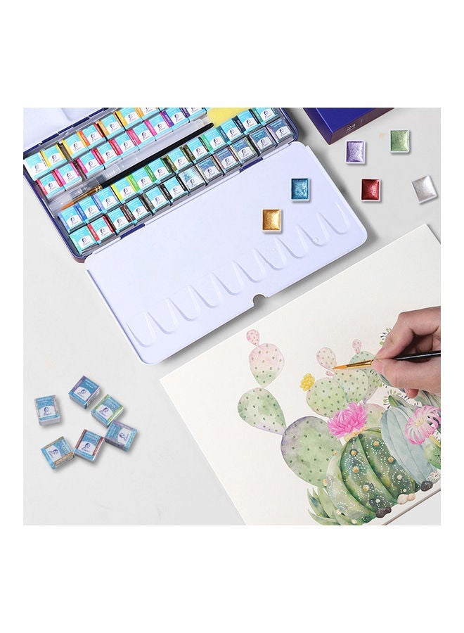 NIBEMINENT Watercolors Paint With Metallic Pearlescent Colors, Brushes And Storage Case Set Multicolour - Image 3