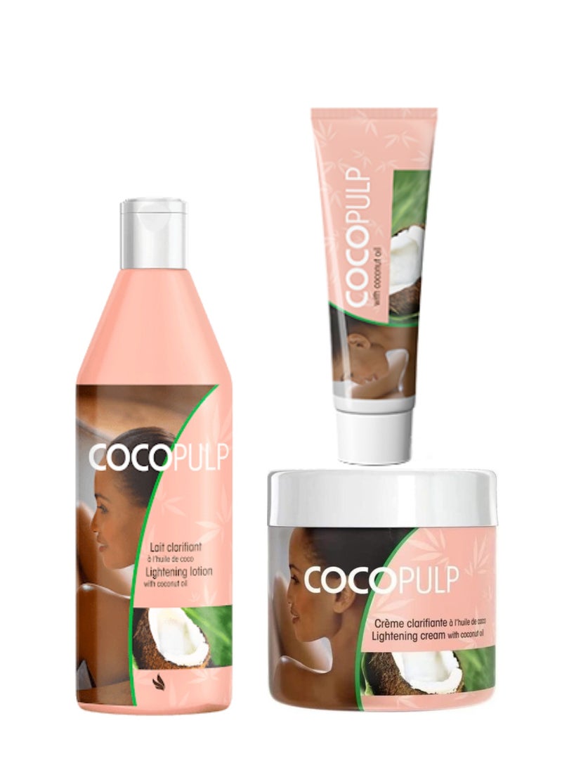 كوكو بلب مجموعة كوكو بولب المكونة من 3 قطع: كريم تفتيح البشرة 300 مل، لوشن 500 مل، وكريم أنبوبي بزيت جوز الهند - Image 1