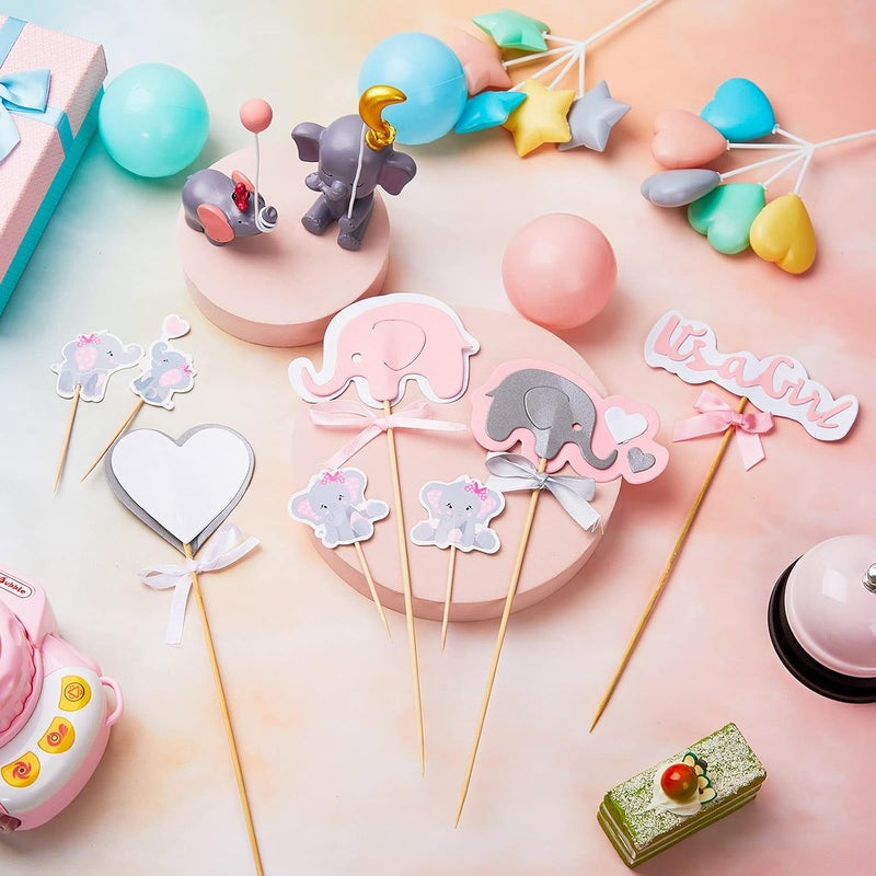 كلاراكو 30 قطعة من ديكورات كعكة الفيل تتضمن غطاء كب كيك على شكل فيل وردي، غطاء كعكة عيد ميلاد الفيل، تمثال كعكة فيل من الراتنج، اختيار كب كيك على شكل فيل مزدوج الجوانب لحفلات استقبال المولود الجديد، لوازم حفلات أعياد الميلاد - Image 3