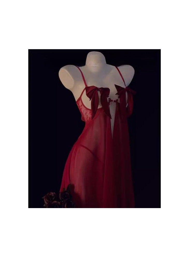Lace Mesh Suspender Bow Pajama Nightgown (Including Lace Eye Mask) - Image 1