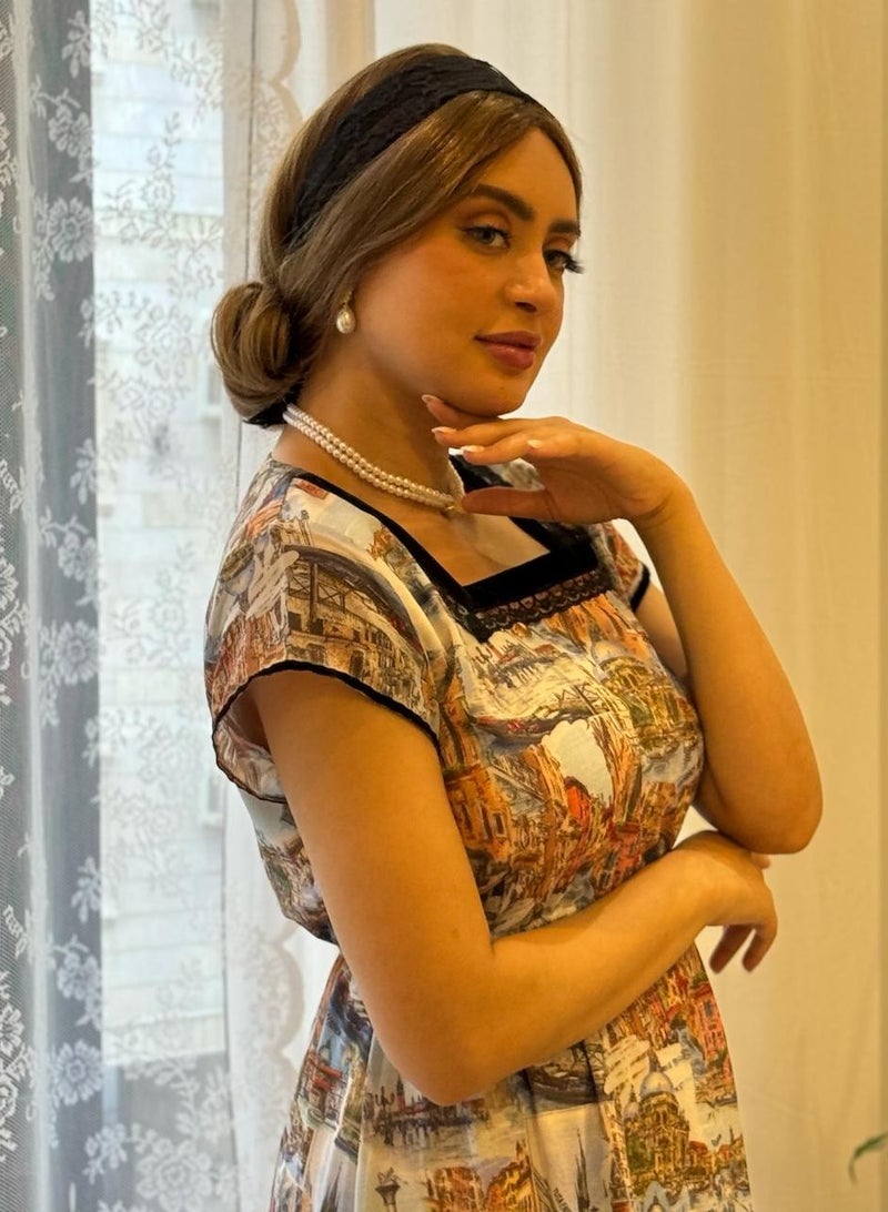 Luxurious Chiffon Dress With a Special TUTA Pattern Design With a Building Theme - Image 2