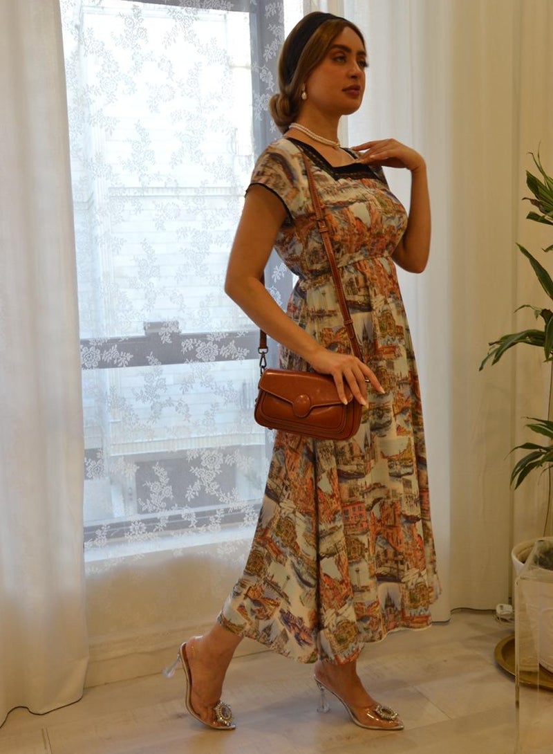 Luxurious Chiffon Dress With a Special TUTA Pattern Design With a Building Theme - Image 3