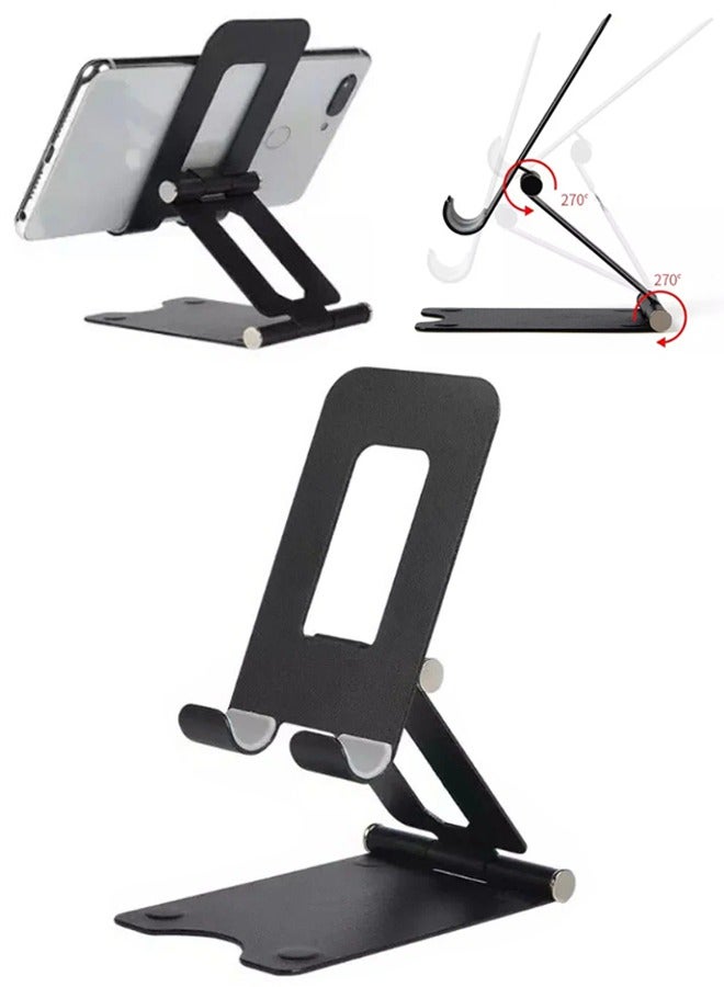 Foldable Phone Holder for Desk Adjustable Phone Stand Durable Metal Mobile Stand with Anti-slip Design Portable Mobile Holder for iPhone 16/15/14/13/12/11 Samsung Huawei Xiaomi OPPO and More Black  - Image 1