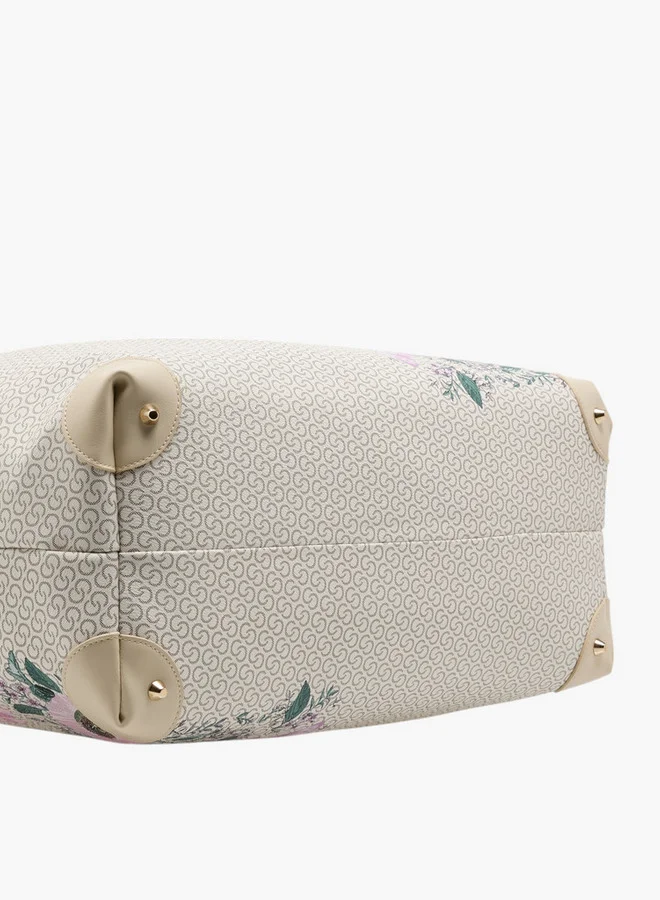 Celeste Celeste Monogram Print Duffle Bag with Double Handles and Zip Closure