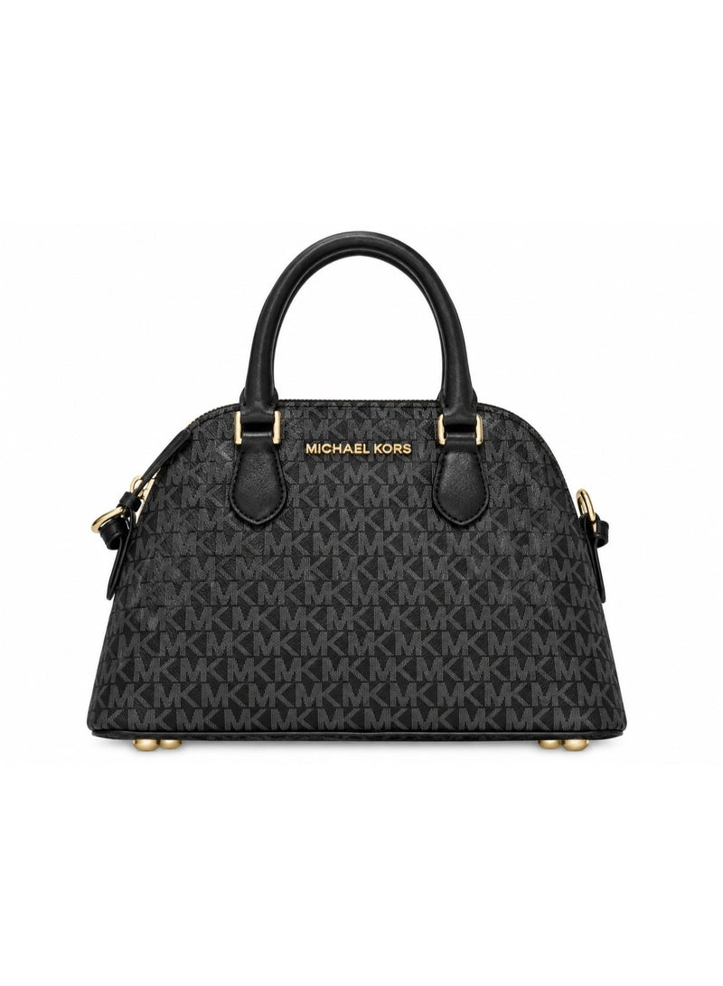 Michael Kors Women's Signature Monogram Dome Satchel Handbag, Black - Image 1