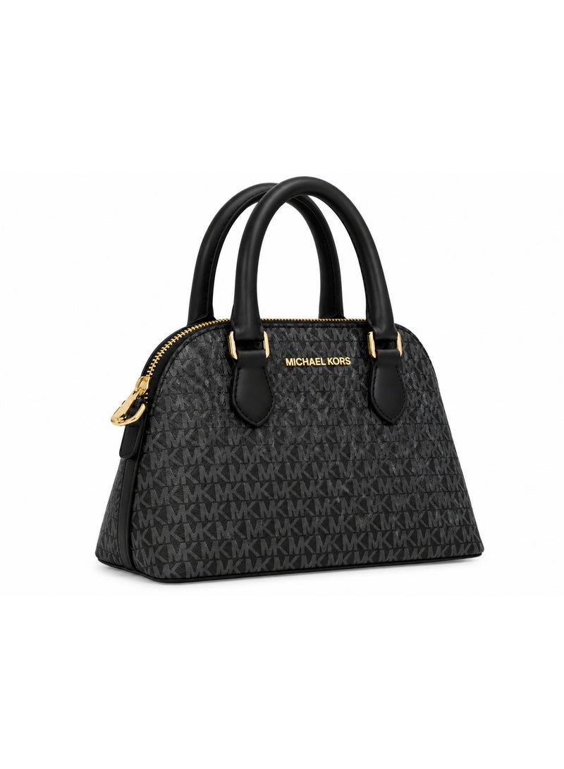 Michael Kors Women's Signature Monogram Dome Satchel Handbag, Black - Image 3