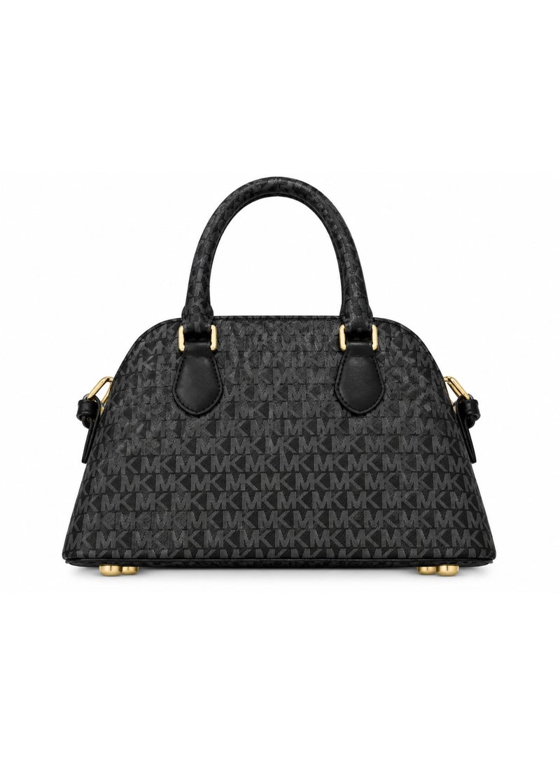 Michael Kors Women's Signature Monogram Dome Satchel Handbag, Black - Image 2