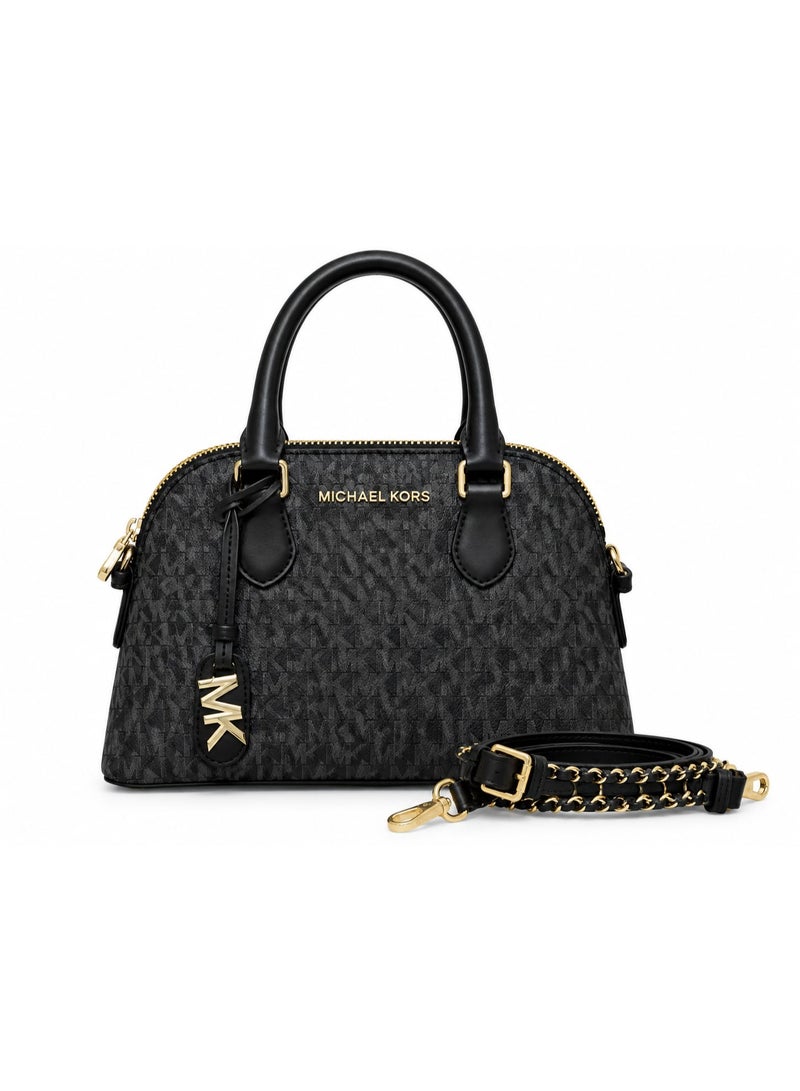 Michael Kors Women's Signature Monogram Dome Satchel Handbag, Black - Image 4