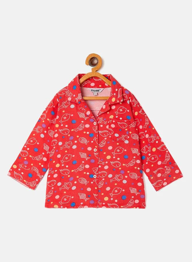 Stylo Bug Stylo Bug Aqua Fish Print Collar Neck Shirt and Pyjama Set