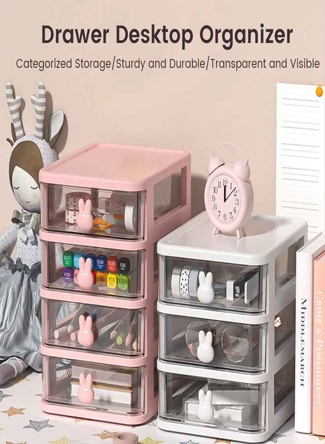 Glomora 4-Tier Desk Storage Box, Transparent Plastic Organizer with Bunny Handles, Large Capacity Multi-Level Drawer for Books, Pens, Office Supplies, Perfect for Home, Office, or Study - Image 3