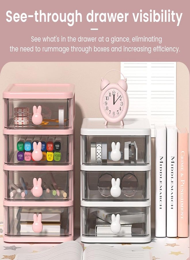 Glomora 4-Tier Desk Storage Box, Transparent Plastic Organizer with Bunny Handles, Large Capacity Multi-Level Drawer for Books, Pens, Office Supplies, Perfect for Home, Office, or Study - Image 5