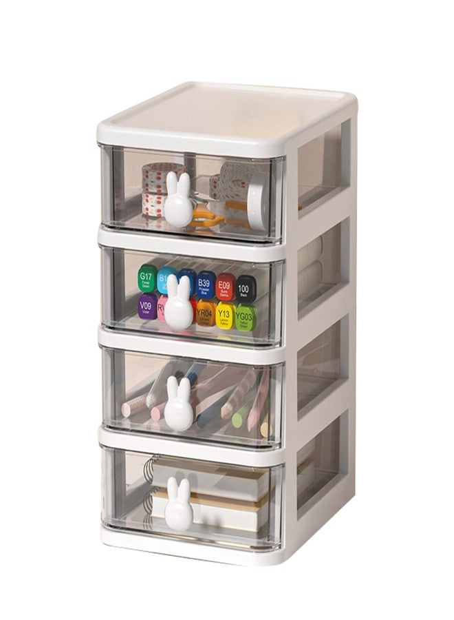 Glomora 4-Tier Desk Storage Box, Transparent Plastic Organizer with Bunny Handles, Large Capacity Multi-Level Drawer for Books, Pens, Office Supplies, Perfect for Home, Office, or Study - Image 1