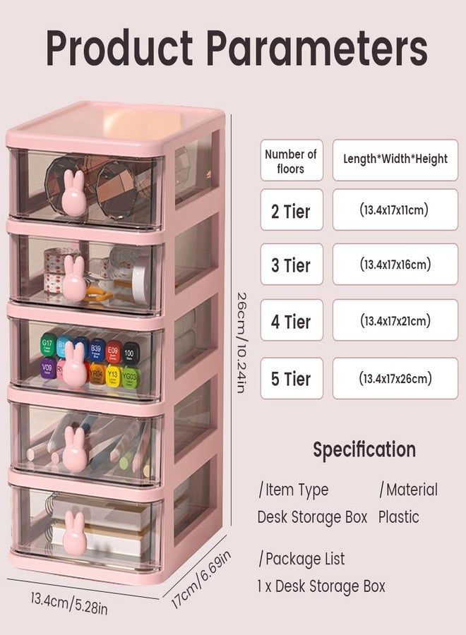 Glomora 4-Tier Desk Storage Box, Transparent Plastic Organizer with Bunny Handles, Large Capacity Multi-Level Drawer for Books, Pens, Office Supplies, Perfect for Home, Office, or Study - Image 2