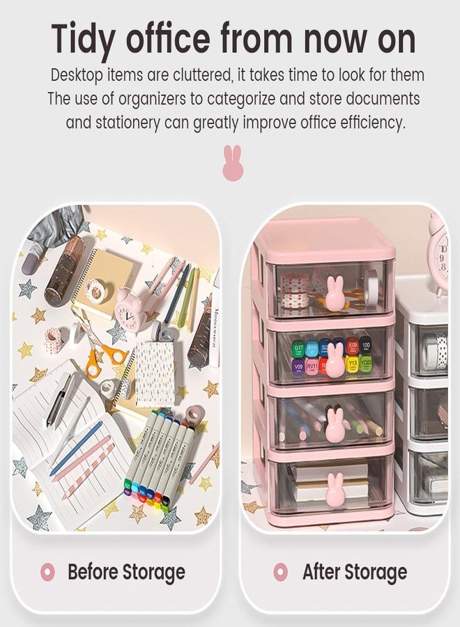 Glomora 4-Tier Desk Storage Box, Transparent Plastic Organizer with Bunny Handles, Large Capacity Multi-Level Drawer for Books, Pens, Office Supplies, Perfect for Home, Office, or Study - Image 4