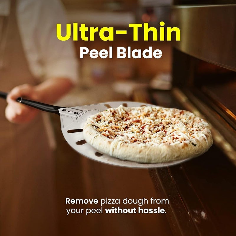 KASTWAVE Aluminum Pizza Turning Peel 9 inches with Detachable Handle Outdoor Pizza Oven Accessories for Easy Storage, 39 or 24 inches long for Baking Pizza (White) - Image 2