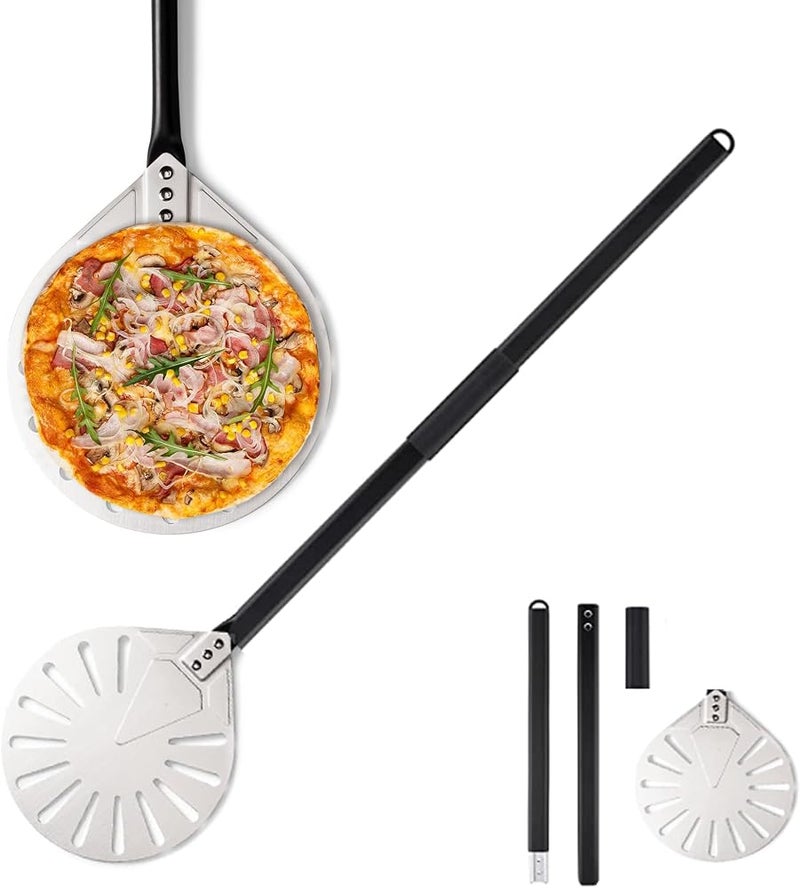 KASTWAVE Aluminum Pizza Turning Peel 9 inches with Detachable Handle Outdoor Pizza Oven Accessories for Easy Storage, 39 or 24 inches long for Baking Pizza (White) - Image 1