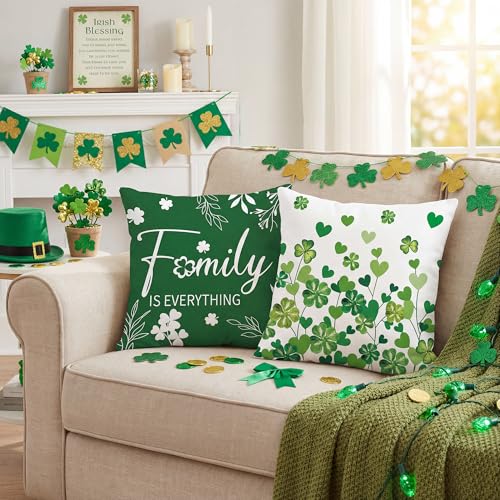FUTBU St Patricks Day Throw Pillow Covers 18x18 Inch Set of 4, Home Sweet Home Lucky Sharmcork Clover Cushion Case Decoration for Sofa Couch Set of 4 Bless Our House - Image 5