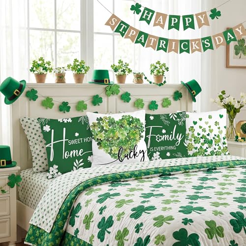FUTBU St Patricks Day Throw Pillow Covers 18x18 Inch Set of 4, Home Sweet Home Lucky Sharmcork Clover Cushion Case Decoration for Sofa Couch Set of 4 Bless Our House - Image 4