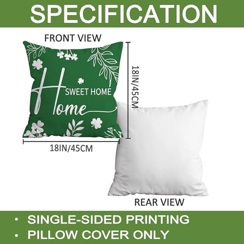 FUTBU St Patricks Day Throw Pillow Covers 18x18 Inch Set of 4, Home Sweet Home Lucky Sharmcork Clover Cushion Case Decoration for Sofa Couch Set of 4 Bless Our House - Image 2