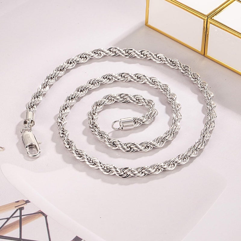 Dankadi Men 925 Sterling Silver 5mm Twist Rope Chain Necklace 24k Real Gold Plated Women Diamond Cut Clasp Rope Box Chain 18 " 20 "22" 24 "26" 28 "30"Chocker Jewelry Gifts (Silver, 20 inch) - Image 4