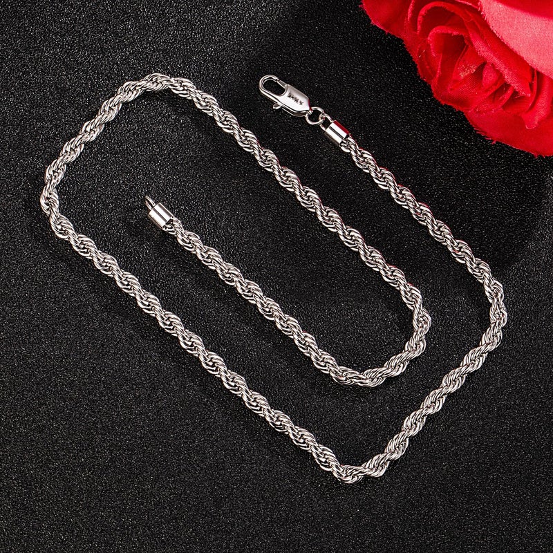 Dankadi Men 925 Sterling Silver 5mm Twist Rope Chain Necklace 24k Real Gold Plated Women Diamond Cut Clasp Rope Box Chain 18 " 20 "22" 24 "26" 28 "30"Chocker Jewelry Gifts (Silver, 20 inch) - Image 5