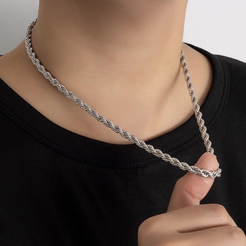 Dankadi Men 925 Sterling Silver 5mm Twist Rope Chain Necklace 24k Real Gold Plated Women Diamond Cut Clasp Rope Box Chain 18 " 20 "22" 24 "26" 28 "30"Chocker Jewelry Gifts (Silver, 20 inch) - Image 2