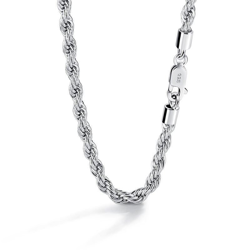 Dankadi Men 925 Sterling Silver 5mm Twist Rope Chain Necklace 24k Real Gold Plated Women Diamond Cut Clasp Rope Box Chain 18 " 20 "22" 24 "26" 28 "30"Chocker Jewelry Gifts (Silver, 20 inch) - Image 1