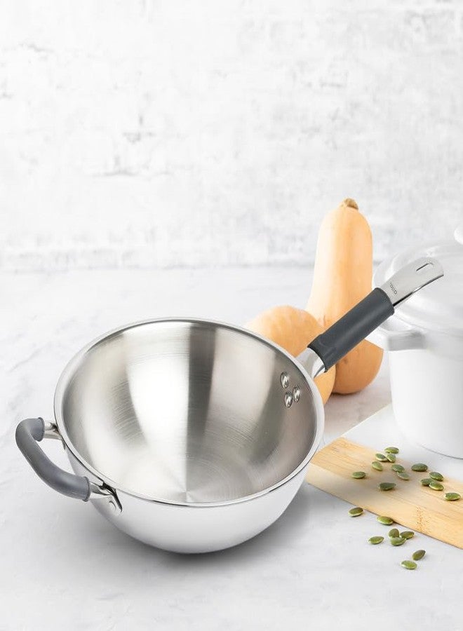 Allo Triply Stainless Steel Wok for Deep Fry/Stir Fry/Dry Veg/Sauté/Chinese Wok Cooking/Noodles Induction Friendly Naturally Non-Stick | 10 Years Warranty, 26Cm, 3.7 Litre - Image 5