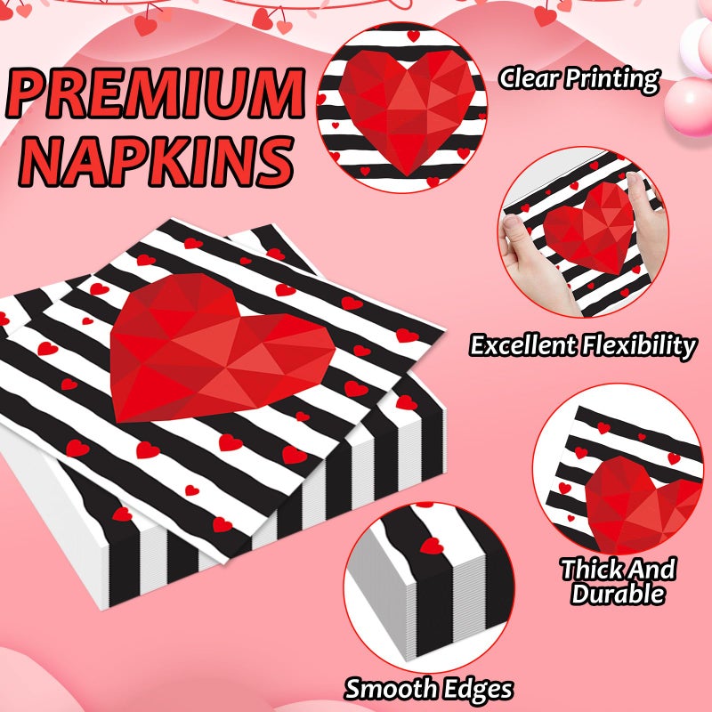 Wiooffen 96 Pcs Valentine's Day Party Plates Napkins Tableware Set Valentines Red Love Heart Stripe Supplies Disposable Dinnerware Valentine's Day Decoration Favors for Wedding 24 Guests - Image 4