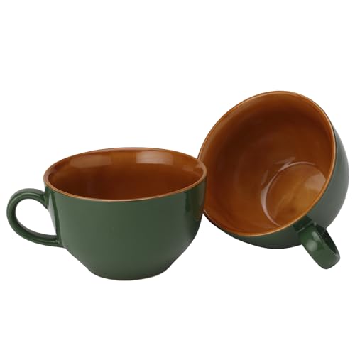 Bodhi House Ceramic Coffee Wide Large Mug with Handle - Set of 2, 350Ml Matte Finish | Bone Ash Free and Microwave Safe | for Cappuccino, Latte, Green Tea - Green - Image 3