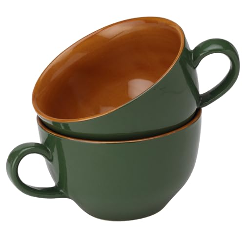 Bodhi House Ceramic Coffee Wide Large Mug with Handle - Set of 2, 350Ml Matte Finish | Bone Ash Free and Microwave Safe | for Cappuccino, Latte, Green Tea - Green - Image 2